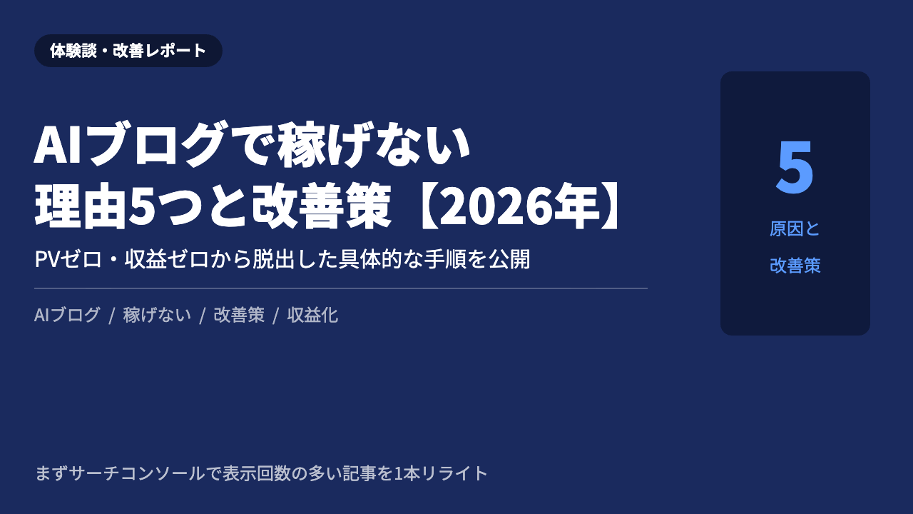AIブログ 稼げない 原因と改善策 2026年
